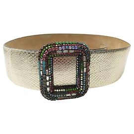 VALENTINO BELT WITH STRASS BUCKLE 85 CM GOLD PYTHON LEATHER LEATHER BELT Golden