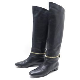 SERGIO ROSSI CAVALIERE-SCHUHE 39.5 IT 40.5 FR SCHWARZE LEDERSTIEFEL Schwarz