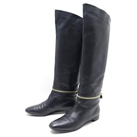 Sergio Rossi-SERGIO ROSSI CAVALIERE SHOES 39.5 Item 40.5 FR BLACK LEATHER BOOTS BOOTS-Black