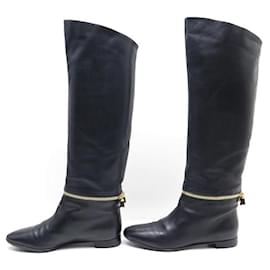 Sergio Rossi-SERGIO ROSSI CAVALIERE SHOES 39.5 Item 40.5 FR BLACK LEATHER BOOTS BOOTS-Black