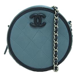 Chanel-Bolsa crossbody de corrente redonda de couro acolchoado-Azul