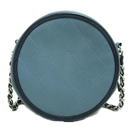 Chanel-Quilted Leather Round Chain Crossbody Bag-Blue