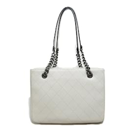 Chanel-CC Quilted Leather Archi Chic Tote-White