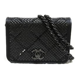 Chanel-Studded Satin & Leather Mini Crossbody Bag-Black