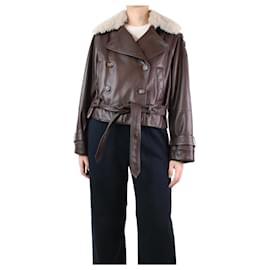 Brunello Cucinelli-Brown double-breasted belted jacket - size UK 10-Brown