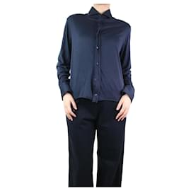 Brunello Cucinelli-Camicia blu in misto seta con bottoni - taglia UK 16-Blu