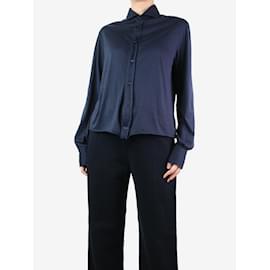 Brunello Cucinelli-Blaues Hemd aus Seidenmischung mit Knöpfen – Größe UK 16-Blau