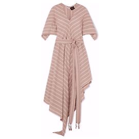 Loewe + Paula's Ibiza Vestido midi de gasa de algodón a rayas con cinturón Rosa