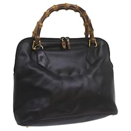 Gucci-GUCCI Bamboo Hand Bag Leather Black 000 1186 0289 auth 60723-Black