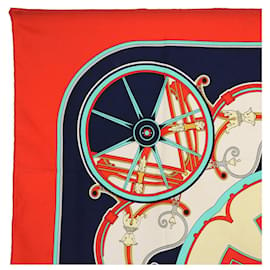 Hermès-HERMES CARRE 90 WASHINGTON'S CARRIAGE Scarf Silk Red Navy Auth 60587-Red,Navy blue
