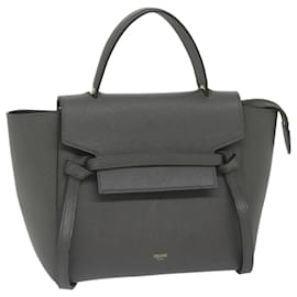Céline-CELINE Micro Belt Hand Bag Leather Gray Auth hk968-Grey