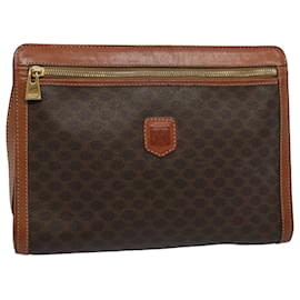Céline-CELINE Macadam Canvas Clutch Bag PVC Leather Brown Auth yk9555-Brown
