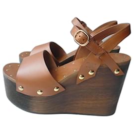 Céline-CELINE Sandals 55 Wedge Triumph New Condition T37 Item-Camel