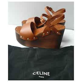 Céline-CELINE Sandals 55 Wedge Triumph New Condition T37 Item-Camel