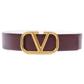Valentino VLOGO Belt Burgundy Leather 70cm 28" Dark red
