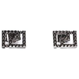 Versace Greca Stud Earrings Ruthenium Black Gunmetal Black