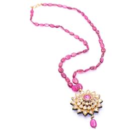 Autre Marque-Rubellite and Diamonds Necklace-Red,Golden