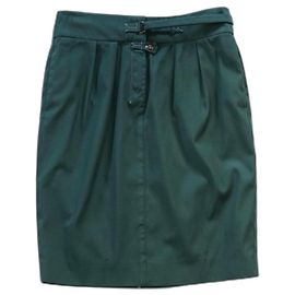 Saia midi de algodão plissada verde Yves Saint Laurent Verde