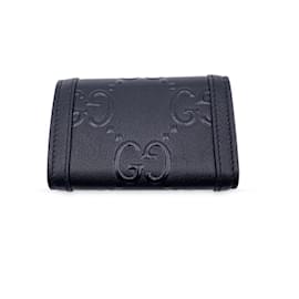 Gucci-Black Monogram Leather Wonka 6 Key Holder Case Pouch-Black