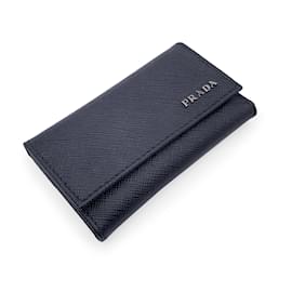 Prada-Black saffiano leather 6 Key Holder Case Pouch-Black
