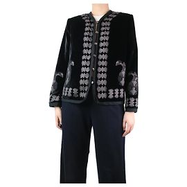 Etro Black velvet embroidered jacket - size UK 12 Black