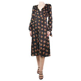 Paco Rabanne Schwarzes, langärmliges Midikleid mit grafischem Print – Größe S Schwarz