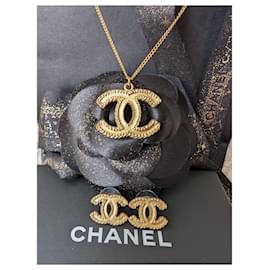 Chanel-CC 12P logo XL Yellow tone GHW earrings necklace set boxes-Yellow