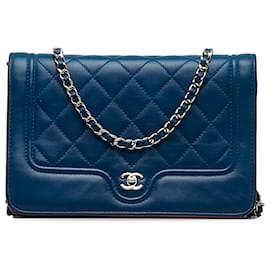 Chanel-Chanel Blue CC Quilted Lambskin Wallet On Chain-Blue