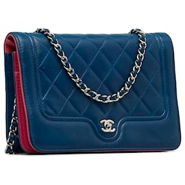 Chanel-Chanel Blue CC Quilted Lambskin Wallet On Chain-Blue