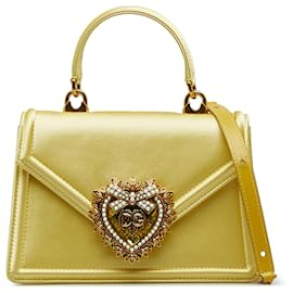 Dolce & Gabbana-Dolce&Gabbana Bolso satchel Devotion de satén amarillo-Amarillo