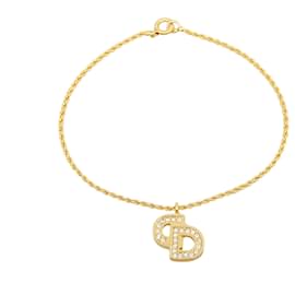 Dior-Dior Gold Logo Rhinestone Bracelet-Golden