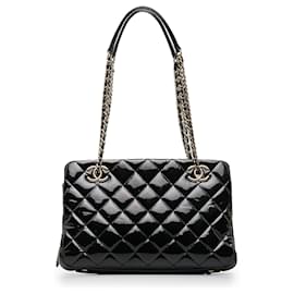 Chanel-Chanel Black Patent Goatskin Paris Salzburg CC Eyelet Shoulder Bag-Black