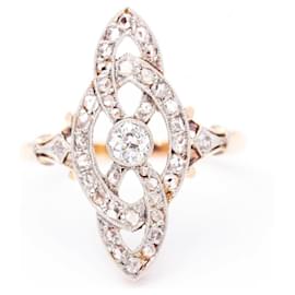 Autre Marque-Anel Noucentista 1914 platina e diamantes-Branco,Dourado
