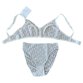 Christian Dior-Set lingerie Dior Monogram nuovo con etichette-Bianco,Crudo,Crema,Bianco sporco
