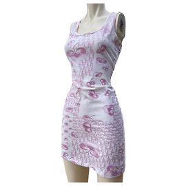 VESTIDO CHRISTIAN DIOR GALLIANO CHERRY BLOSSOM OBLÍQUE BRANCO ROSA Rosa Branco