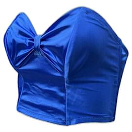 Christian Dior-Bustier Christian Dior avec noeud / corset en soie - satin-Bleu,Bleu Marine