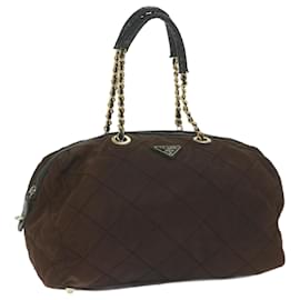 Prada-PRADA Chain Boston Bag Nylon Brown Auth bs10311-Brown