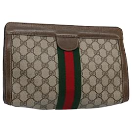 Gucci-GUCCI GG Supreme Web Sherry Line Clutch Bag Beige Red 64 014 2125 28 Auth yk9835-Red,Beige