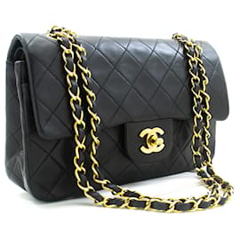 Chanel-Chanel Classic gefütterte Klappe 9"Chain Shoulder Bag Black Lambskin-Schwarz