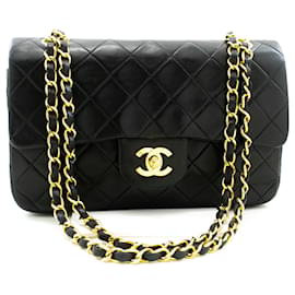 Chanel-Solapa forrada Chanel Classic 9Bolso de hombro con cadena de piel de cordero negro-Negro