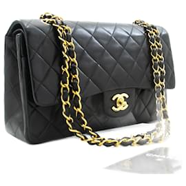 Chanel-Chanel Classic gefütterte Klappe 10"Chain Shoulder Bag Black Lambskin-Schwarz