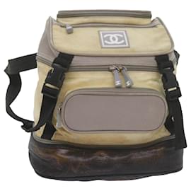 Chanel-CHANEL Sports Backpack Nylon Beige CC Auth bs10577-Beige