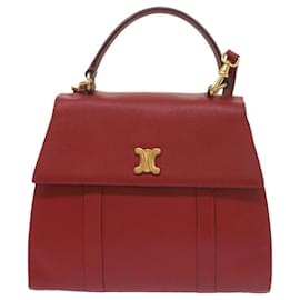 Céline-CELINE Hand Bag Leather 2Way Red Auth am5388-Red
