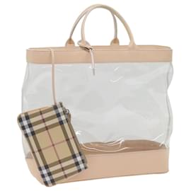 Burberry-BURBERRY Nova Check Tote Bag Cuir plastique Transparent Beige Auth bs10375-Beige,Autre