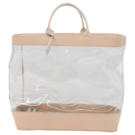 Burberry-BURBERRY Nova Check Tote Bag Leather plastic Clear Beige Auth bs10375-Beige,Other