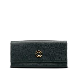 Céline-Black Celine Leather Long Wallet-Black