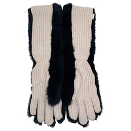 Autre Marque-Marni Navy Blue Shearling Gloves-Navy blue