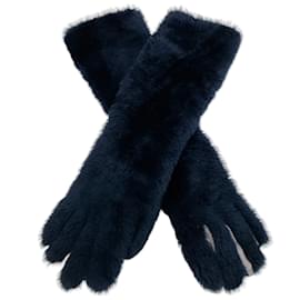 Autre Marque-Marni Navy Blue Shearling Gloves-Navy blue