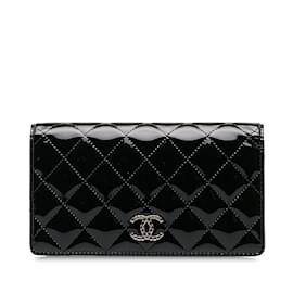 Chanel-Black Chanel Brilliant Patent Flap Continental Wallet-Black