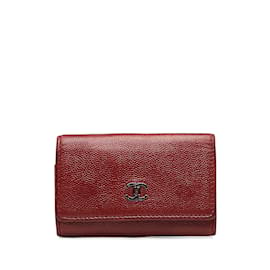 Chanel-Porte-clés en cuir rouge Chanel CC Caviar-Rouge
